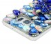 Samsung Galaxy S6 - Luxury Handmade Bling Bling 3D Rhinestone Crystal Protective Hard Clear Phone Cover Case - Blue Flower with Pendant